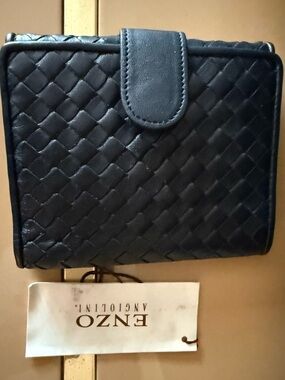 ENZO Angiolini Woven Leather Compact Wallet - Black